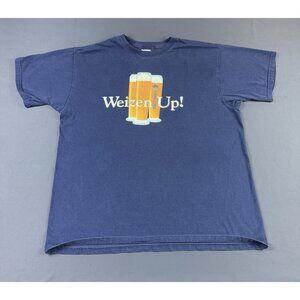 Rare Vintage Paulaner Beer Alcohol Art Weizen Up! Promo Faded Navy Blue Shirt